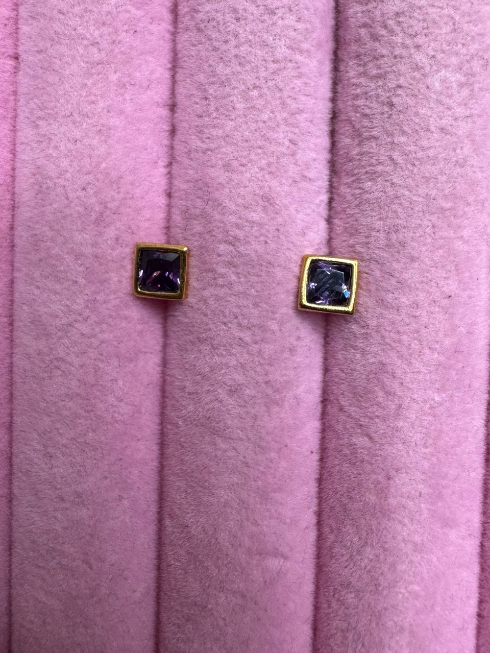 Gold-Tone Square Amethyst Stud Earrings - Women Jewelry